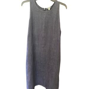 Garnet Hill gray 100% linen fringe hem dress 12 Sleeveless